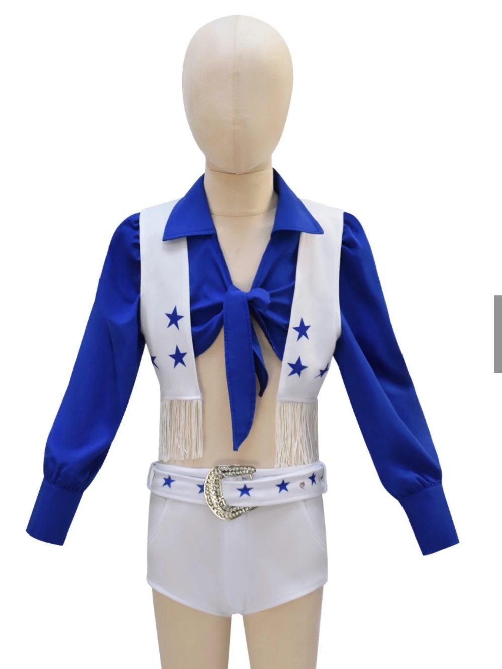 Cowboy cheerleader Costume Set White Royal Blue Star Vest Satin Shirt Belt Short